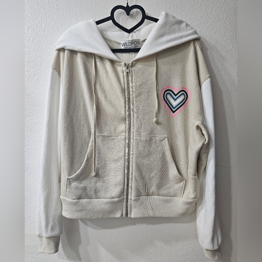 ✨️WILDFOX BEIGE & WHITE FULL ZIP HOODIE NWT SZ XS-S✨️ - Picture 3 of 11